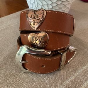 Brighton Brown Leather Heart Medallion Concho Belt Women's Size M